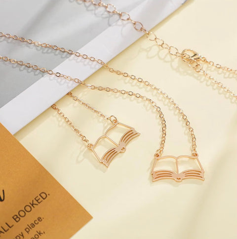 Book Theme Gold Toned Necklace