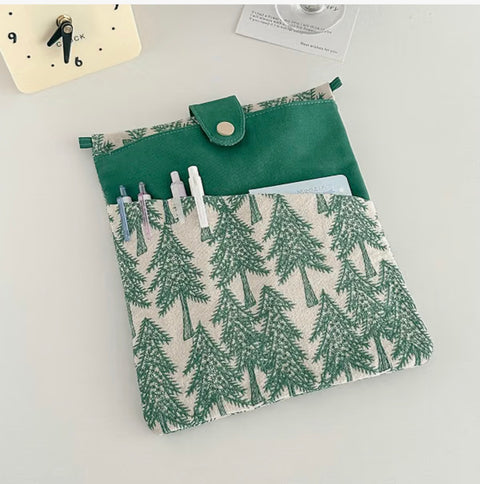 Deluxe Embroidered Book Sleeve, Green Trees